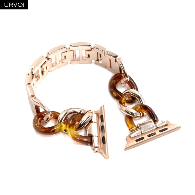 URVOI Link Bracelet for Apple Watch Series 7 6 SE 5 4 3 Band for iwatch Resin Strap Cow Boy Chain Girls Stainless Steel Bracelet