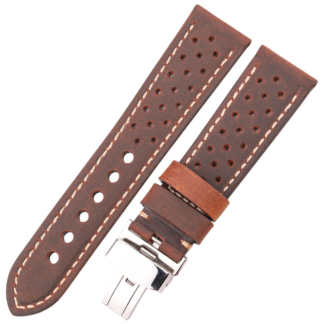 Genuine Leather Watch Band Bracelet 20mm 22mm 24mm Cowhide Vintage Watchband Deployment Clasp For Samsung Galaxy Watch 3 4 Strap