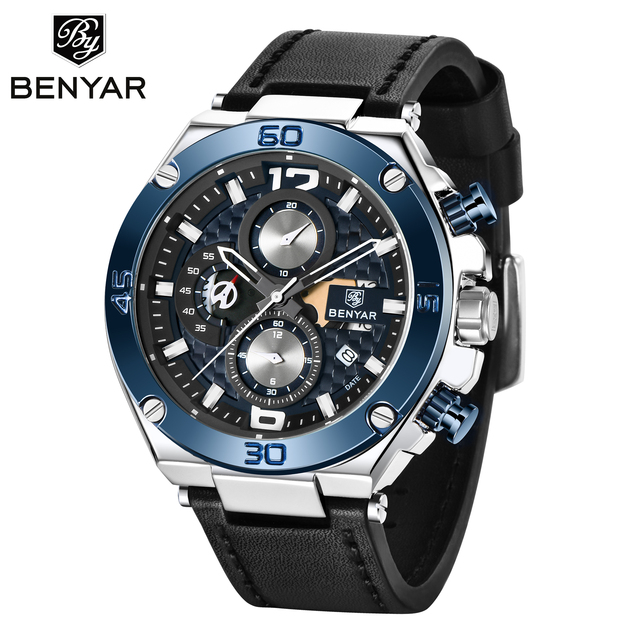 Top Luxury Brand BENYAR 2022 Men's Quartz Watch Multifunction Sport Chronograph 30M Waterproof Wrist Watch Clock Relogio Masculino