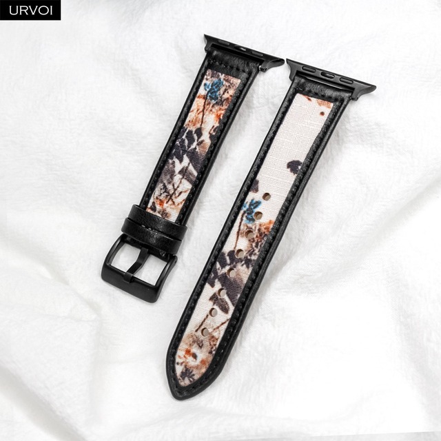 URVOI Band for Apple Watch Series 7 6 SE 5 4 321 Genuine Leather Strap for iWatch Ink and Wash Painting Pin Buckle 38 40 42 44mm