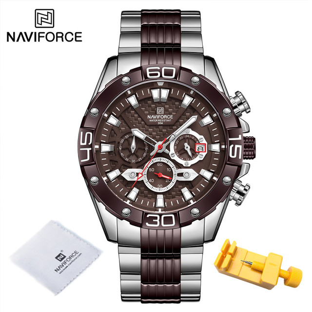 NAVIFORCE Men's Fashion Multifunction Watches Stainless Steel Sports Waterproof Wristwatch Casual Quartz Watch Relogio Masculino