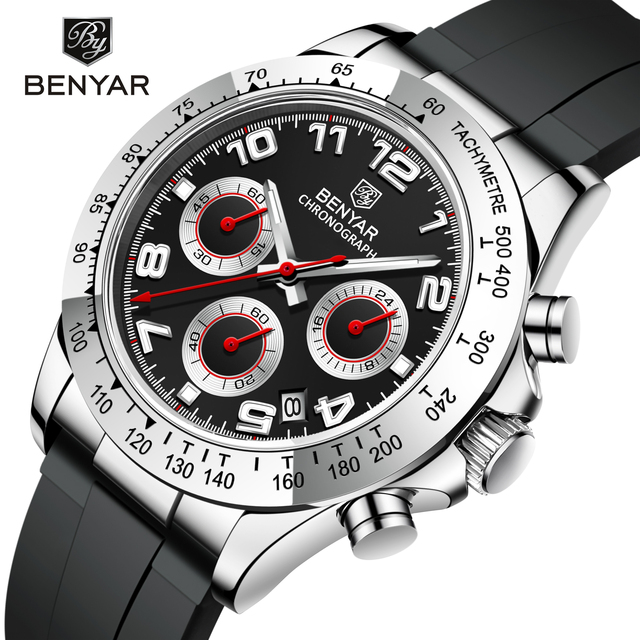 BENYAR New Luxury Men's Quartz Wrist Watches Top Brand Chronograph Stainless Steel 30M Waterproof Sport Watch for Men reloj hombre