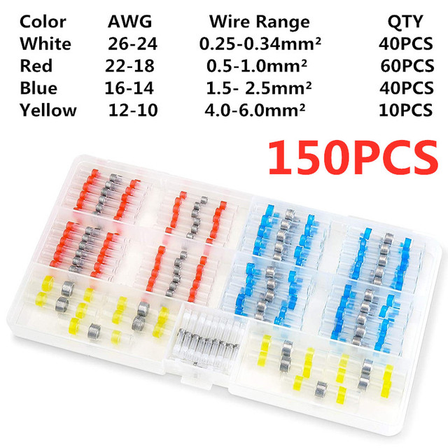 1200/800/50pcs Heat Shrink Butt Terminals Crimp Terminals Waterproof Welding Seal Electrical Connectors Marine Automotive Cable Stranding Wire