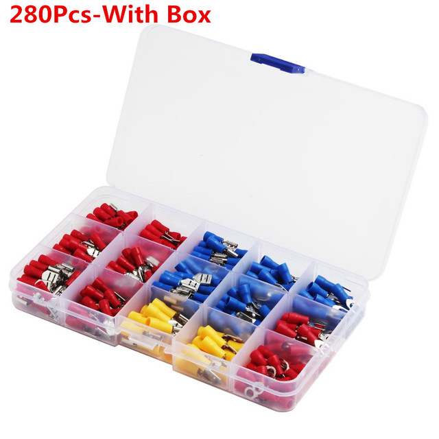 280pcs/set Cable Lugs Assortment Kit Flat Wire Female and Male Insulated Electrical Wire Connectors Cable Terminals Crimp Terminal Set Kit