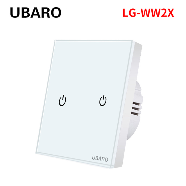 UBARO EU AC100-240V Tempered Black White Crystal Glass Touch Switch Tablet Wall Light Sensor Button 1/2/3 Gang 10A Led Indicator