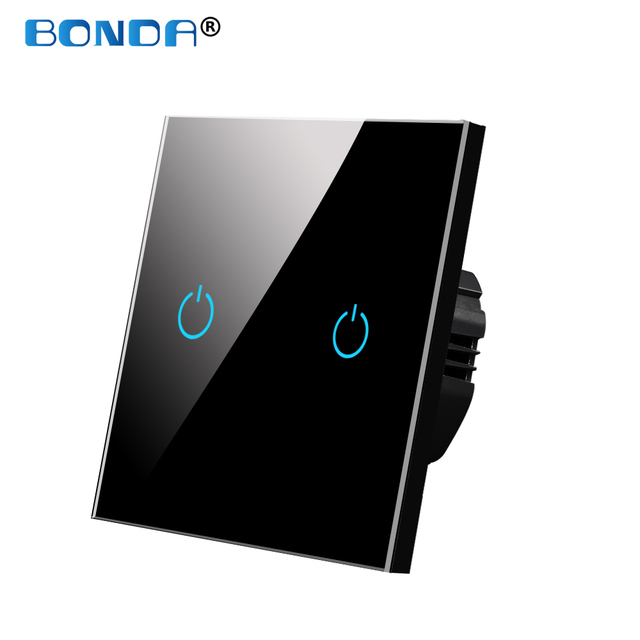 BONDA Touch Wall Switch 220V EU Standard Tempered Glass Crystal Power Panel 1/2/3 Gang 1 Way Light Sensor Switch Waterproof