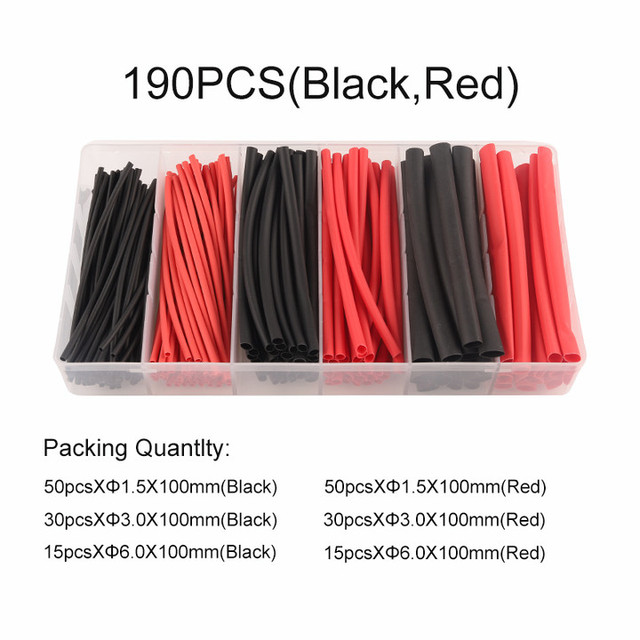 Boxed 150/190pcs Red Black Polyvin Heat Shrink Tubing Cable Tube Sleeving Kit Wrap Wire Set Heat Shrink Tubing Cable Sleeves