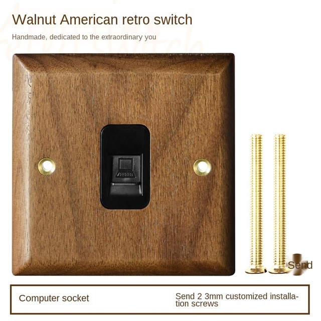 High-grade retro American industrial style light switch socket, solid wood brass toggle switch panel, antique home stay switch