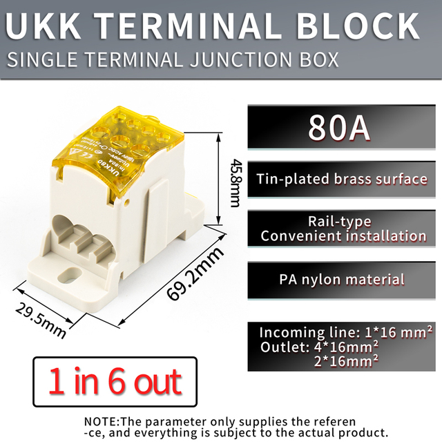 Multiport Distribution Box Universal Wire Connector Terminal Blocks Waterproof Junction Box UKK 80A