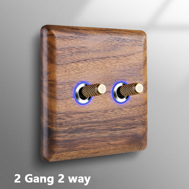 Avoir Black Walnut Solid Wood Wall Light Switches With LED Indicator Toggle Switch 1 2 3 4 Gang 2 Way EU French Electrical Socket