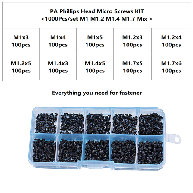 500/1000pcs/set M1 M1.2 M1.4 M1.7 Mix Pa Philips Head Micro Screws Round Head Self Tapping Electronic Small Wood Screws Kit