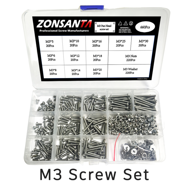 ZONSANTA 480/660pcs Cross Round Head Screw Set M2 M2.5 M3 M4 Ring Nut Stainless Steel Screw Phillips Head Machine Screw