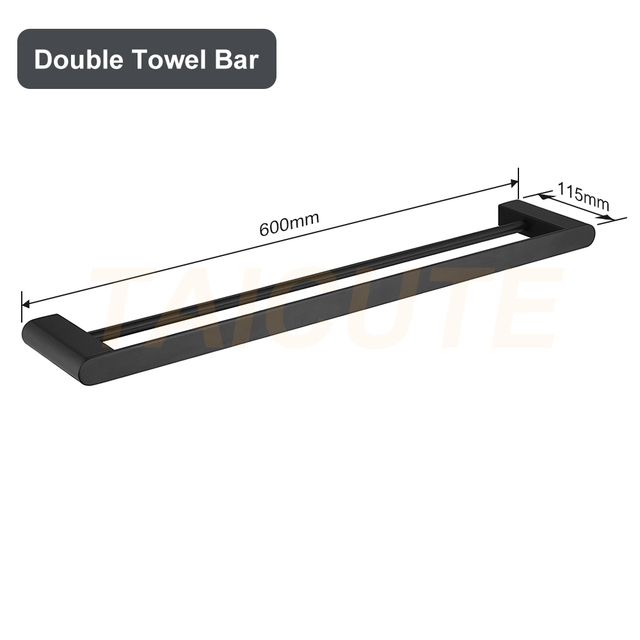 TAICUTE Black Bathroom Accessories Hardware Sets Premium Steel Towel Rack Bar Hook Paper Roll Holder Toilet Brush