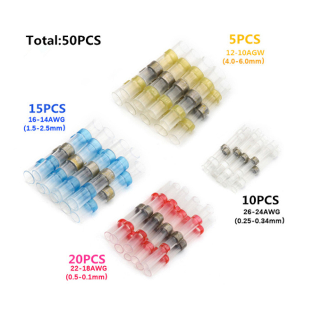 50/100/250pcs Mixed Heat Shrink Connect Terminals Waterproof Soldering Sleeve Tube Insulated Electrical Wire Splice Connectors Kit