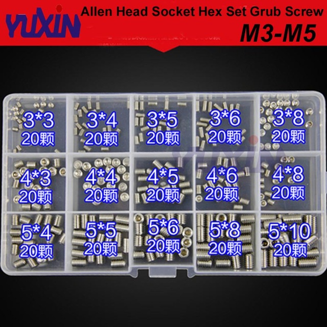 300pcs DIN916 M3 M4 M5 12.9 Grade Black Socket Screw Assortment Allen Head Socket Hex Set Grub Screw Box Kit