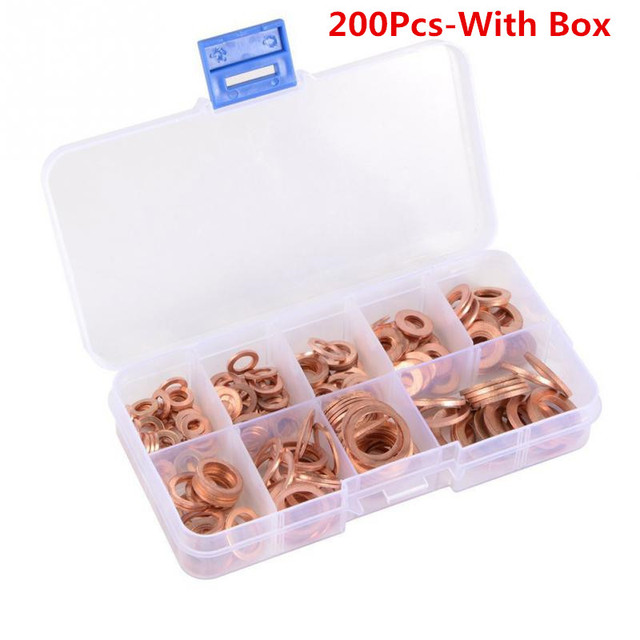 200pcs Copper Washer Gasket Nut and Bolt Flat Ring Set Assortment with Box // M8/M10/M12/M14 for Swamp Sockets