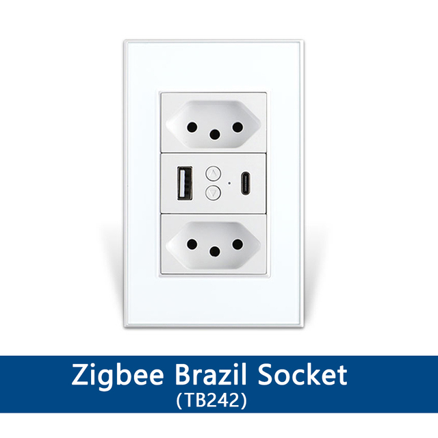 Zemismart Tuya ZigBee 10A Brazil Socket with Light Switch Alexa Google Home Siri Control 110V 240V Wall Outlet Via ZMHK-01 Hub