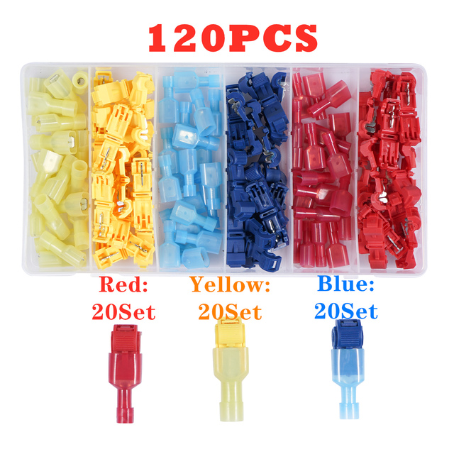 120/480pcs T-Tap Wire Connectors, Self Stripping Quick Splice Electrical Wire Terminals, Male Quick Cut Spade