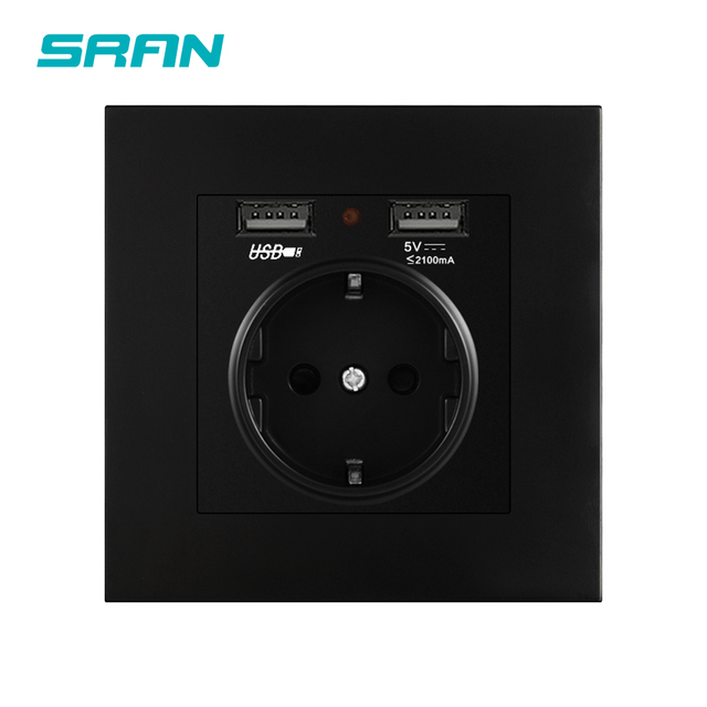 EU Power Socket,Socket With Usb Charging Port 2.1A 16A Sliver Computer Board 86mm*86mm Russia Spain SRAN Wall Socket