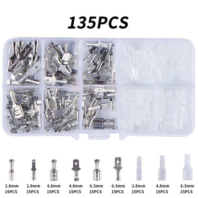 Insulated Box Wire Positive Negative Conductor 2.8/4.8/6.3mm Crimp Terminal Electrical Spade Connectors Assorted Kit