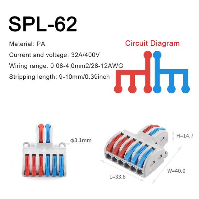 SPL Fast Wire Splitter 42/62/82/84 Wire Interconnect Connector Compact Push-In Connector Terminal Block With Operating Lever