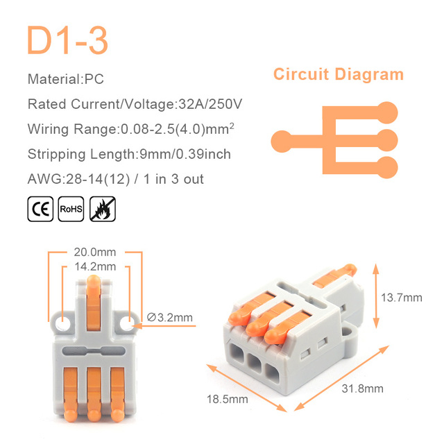 25/50/100pcs Quick Connector Compact Splitter Splicing Terminal Block M3 Screw Fixing Wire Connector for Connecting Electrical Cables