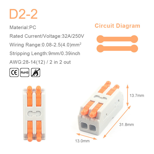 25/50/100pcs Quick Butt Wire Connector 2/3 Pin Interconnection Terminal Blocks Home Electrical Compact Connector Connectors for 28-12AWG