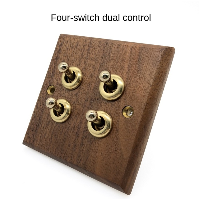 DepoGuye high quality retro American light switch socket, pure wood copper toggle switch panel, home and bed wall light switch