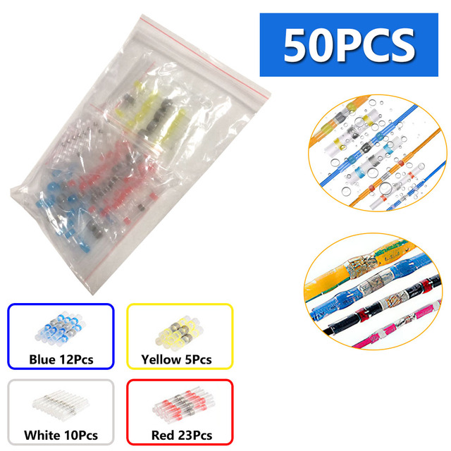 100/800pcs Heat Shrink Butt Terminals Crimp Terminal Solder Seal Waterproof Electrical Wire Twisting Cable Kit With Mini Heat Gun