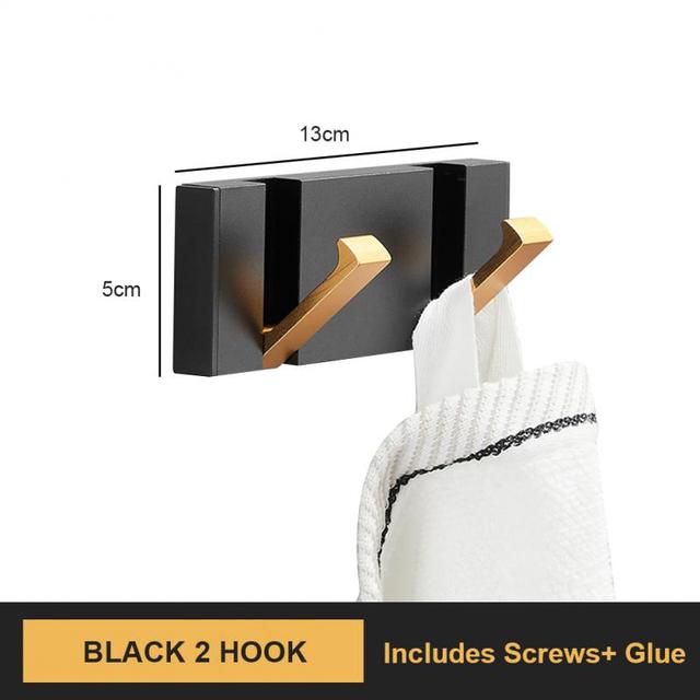 Black Golden Robe Hooks Folding Towel Hanger Aluminum Multifunctional Hook Wall Hooks Coat Clothes Holder for Kitchen Bathroom