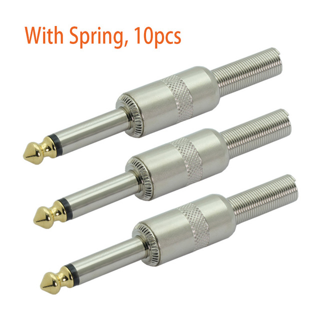 10pcs/lot 1/4 inch plug jack 6.35mm mono male connector gold-plated guitar effects pedal microphone connector