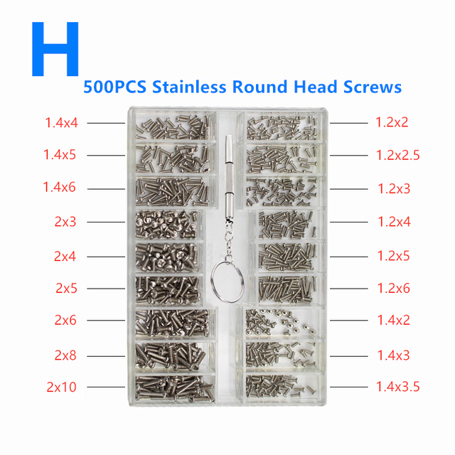Songpolyu 500pcs Mini Screw Nuts DIY Kit Laptop Assembly Screws Repair Fastener Tool Kit for Phone Sunglass Repair