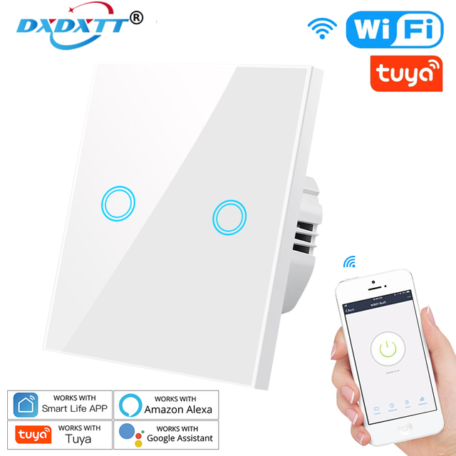 DXDXTT Alexa WiFi Smart Switch Tuya No Neutral EU Standard Touch Switches Smart Life 220V Work with Google Home Voice Control