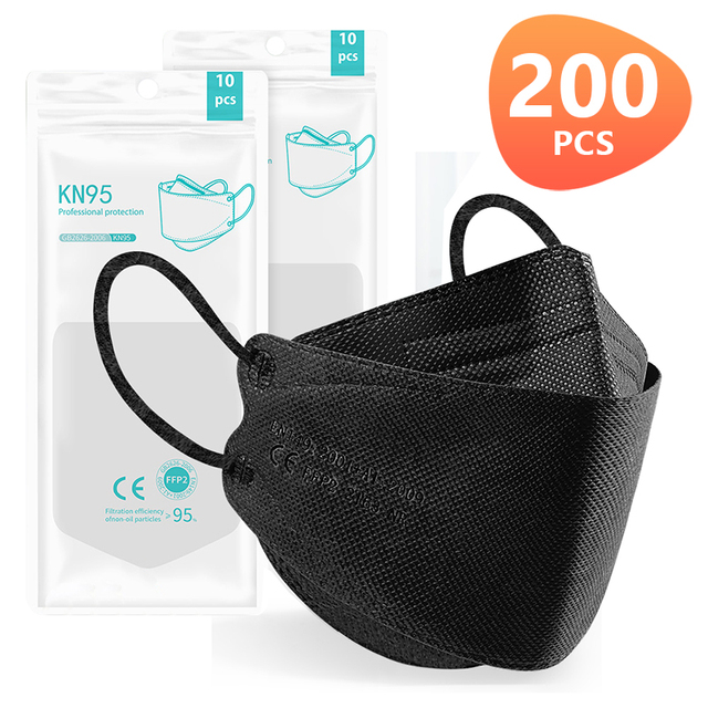 10-200pcs Adult Fish KN95 FFP2 Mask FPP2 Approved Masks Dust Respirator Protective Face Masks Black FPP2 Color Mask FP2 ffp2fan