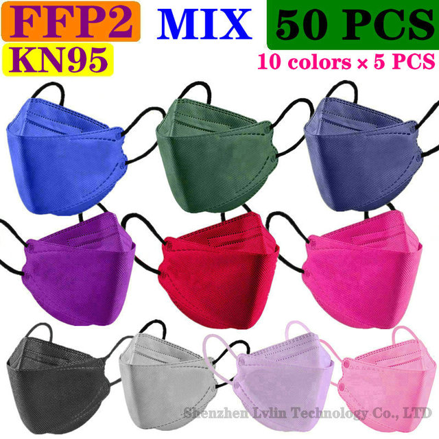 CE KN95 80 Colors Adult FFP2 Mask Black Mascarillas Mask Certified Health Protection Wholesale Fish Face Mask Respirator Filter FPP2