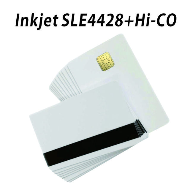 10pcs white contact SLE4428 chip large inkjet printable blank corporate pvc card with chip SLE5528 for E 551 T50 C anon inkjet printer