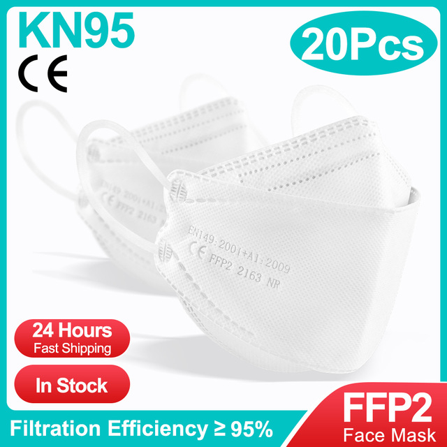 قناع أبيض FFP2 CE KN95 Mascarillas FPP2 معتمد قناع الوجه الوقائي للفم KN95 قناع التنفس ffp2masken маска