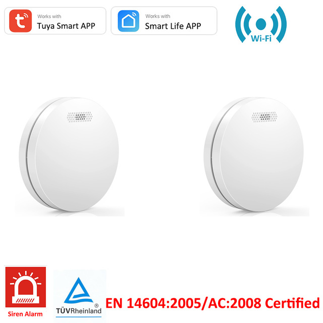 Tuya WiFi Smoke Sensors Fire Protection Alarm 80DB Siren Sound Smoke Detector Fire Alarm Home Protection System Firefighter