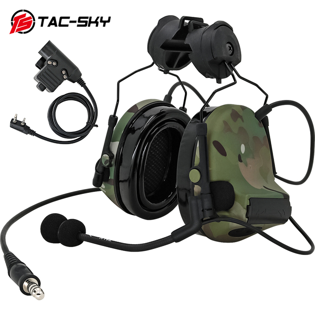 TAC-SKY COMTAC II Helmet Holder Silicone Earmuffs Noise Reduction Pickup Tactical Headset & Walkie Talkie PTT Adapter U94PTT