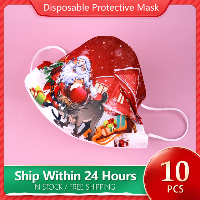 10pcs/bag Christmas Hot Disposable Christmas Mask Black Face Mouth Masks Protective Filter Masks Adult Masque Anti-Dust Mascarillas