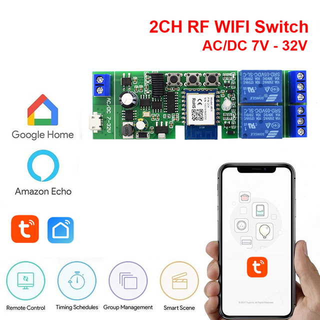 Tuya Smart Garage Door Opener WiFi RF 1/2/4CH Controller Relay Switch Timer Works with Alexa Google Home Voice Command