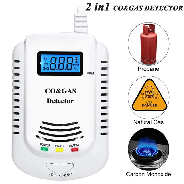 Standalone Carbon Monoxide Gas Detector Gas Detector Gas Alarm Sensor Methane Propane Gas Leak Detector EU Plug LCD Security