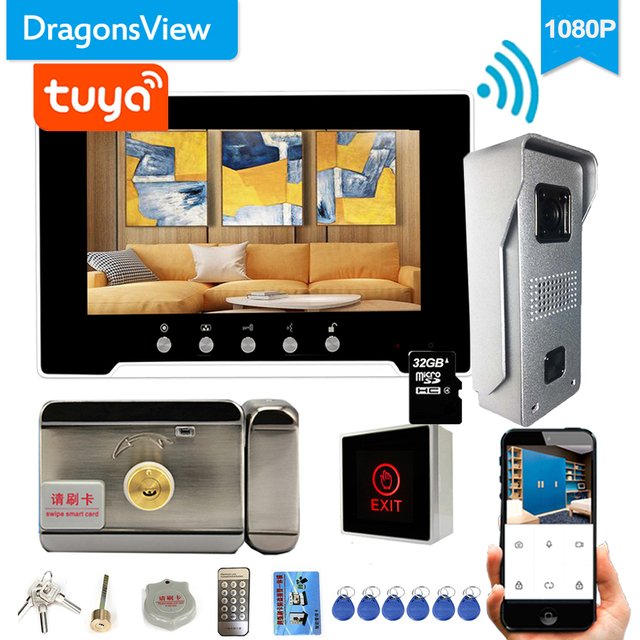 Dragonsview 7 Inch 1080P Color Video Door Phone WiFi Doorbell Intercom System Wireless Mobile APP Motion Remote Control