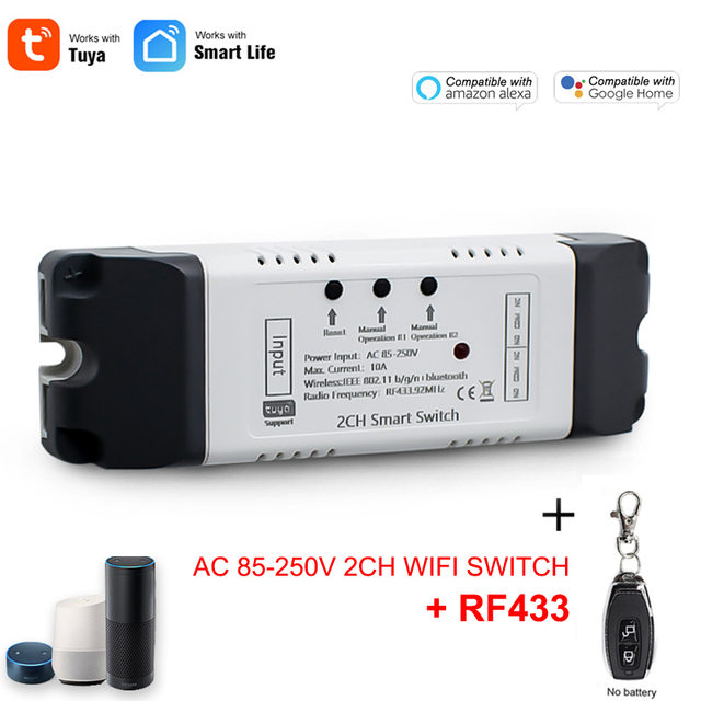 Wifi Smart Garage Door Opener RF 433 Controller Tuya Smart Life APP Timer Switch 7-32V 85-250V Receiver for Alexa Google Home