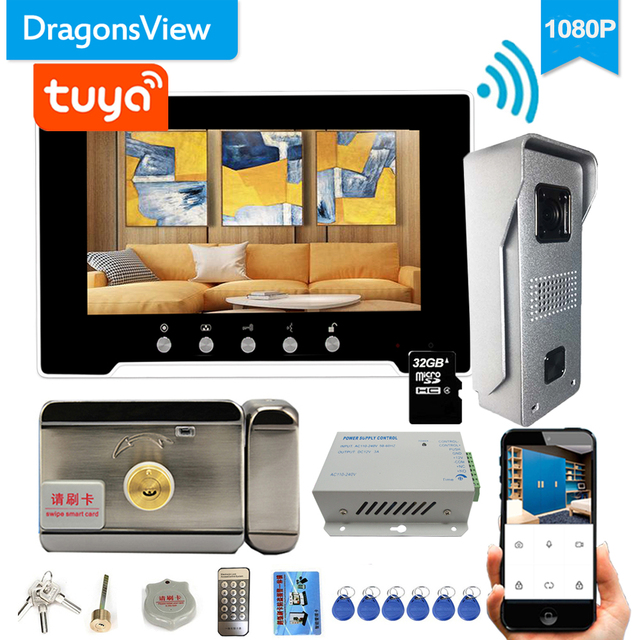 Dragonsview 1080P 7 Inch Wired Wifi Video Intercom System Wireless Video Door Phone Access Control 3A Power Electronic Lock