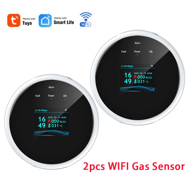 Tuya Smart Poisoning Gas Leak Sensor Fire Warning Alarm Temperature Sensor Thermometer 3-Color LCD Display Focus