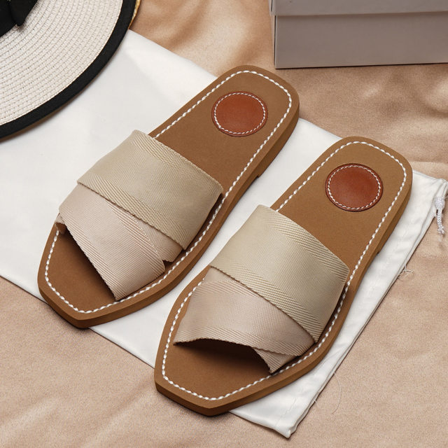 Canvas Slides Women Summer Beach Shoes Slippers Cross Bands Flats Mules Sandals Chic Luxury Brand New 2021 Designer Woman Shoes