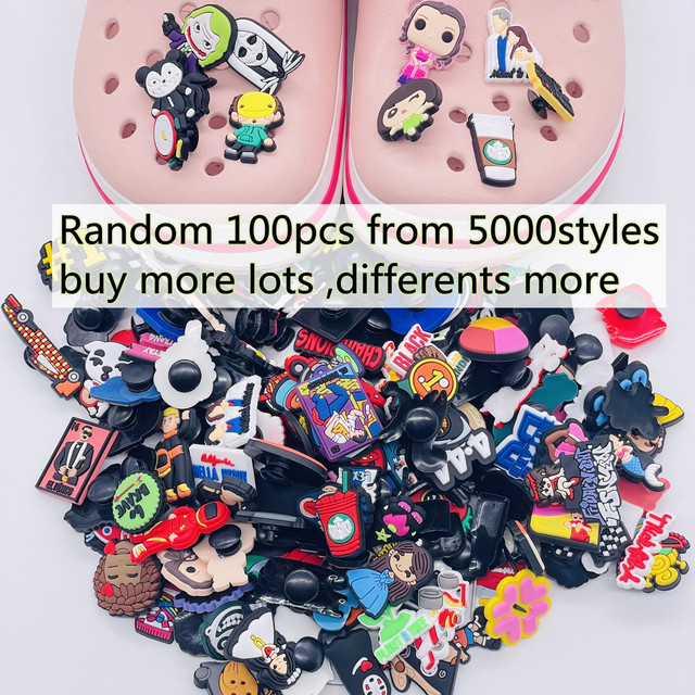 100pcs Mix Cartoon Anime Shoes Sandals Shoes Accessories PVC Garden Shoes Decorations Fit Wristbands Croc Jibz Ornament Party Gift