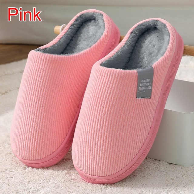 Men Slippers Solid Color Autumn And Winter Home Slippers For Men Warm Indoor Beadroom Slides Men Stripe Cotton Slippers