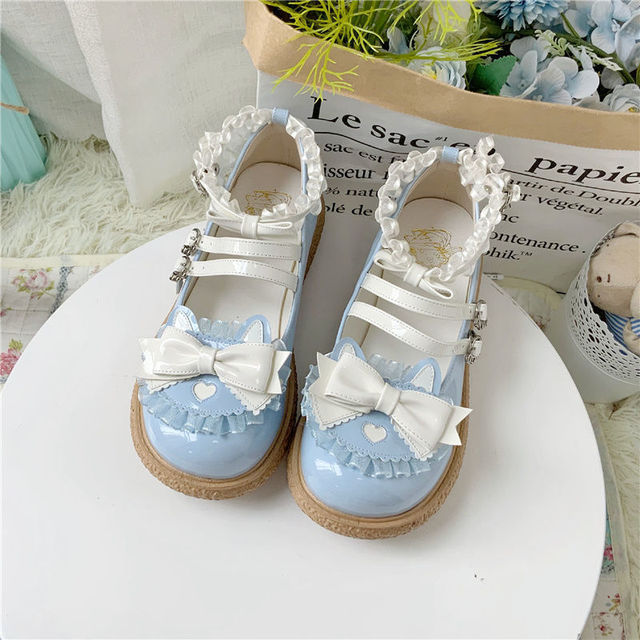 Kawaii Lolita Shoes Femme Fashion Lace Zapatillas Mujer 2021 Autumn Heart Patchwork Woman Flats Mix Color Buckle Women's Shoes